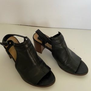 Franco Sarto Black Leather Slingback Sandals Chunky Heel Shoes Size 7.5